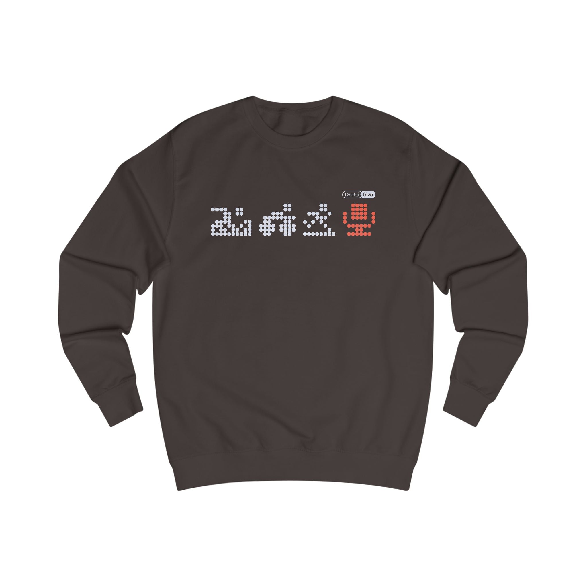 Sweatshirt Druhá fáze – detail dot-matrix potisku